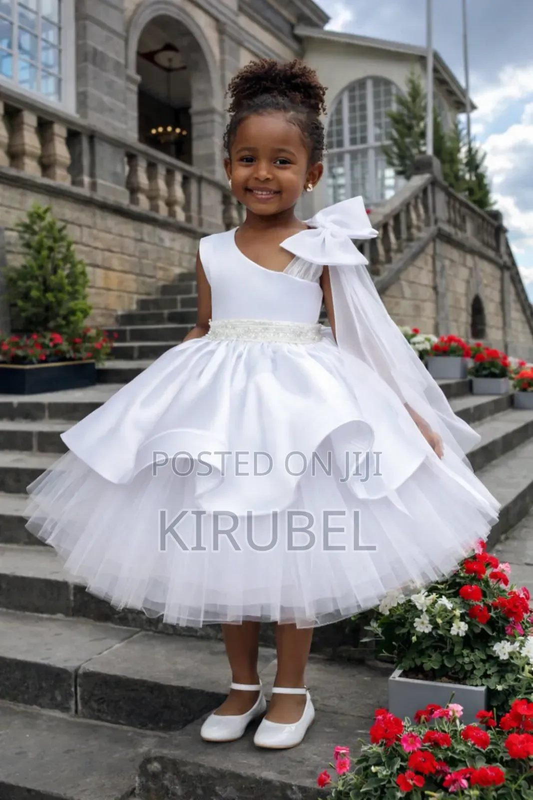 Elegant White Kids Dress With Bow Detail – Dyk Kids (Made to Order)