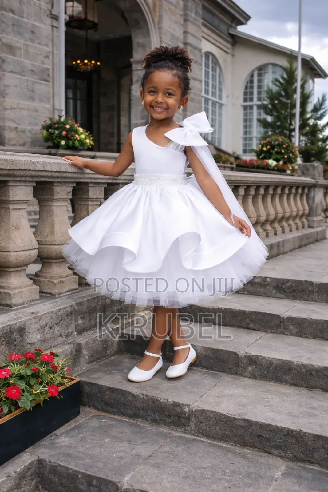 Elegant White Kids Dress With Bow Detail – Dyk Kids (Made to Order)