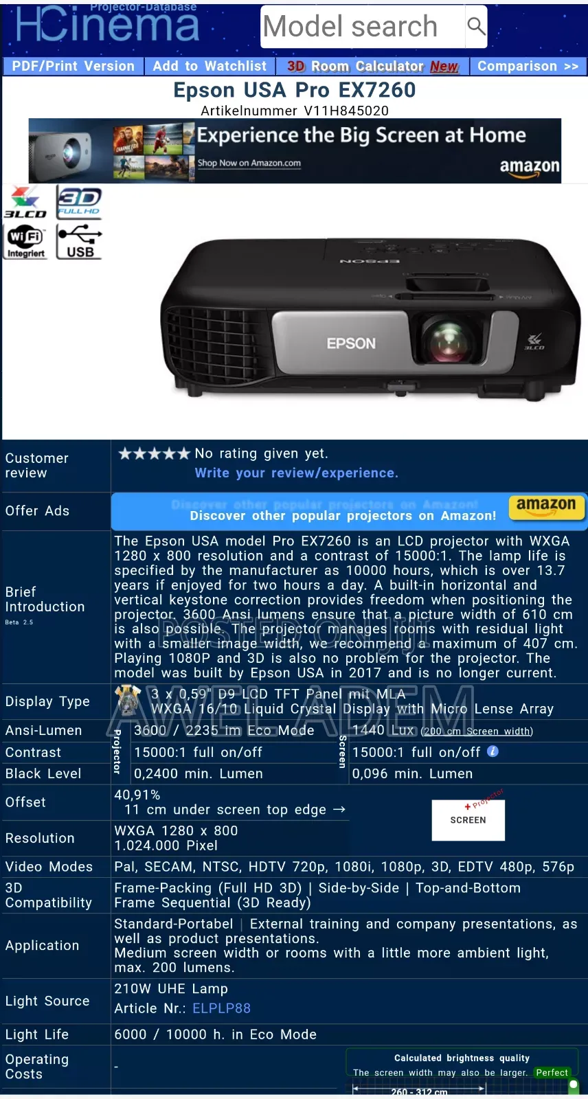 Epson Pro Ex7260 Full Hd 3lcd Wifi Wireless Multimedia Projector