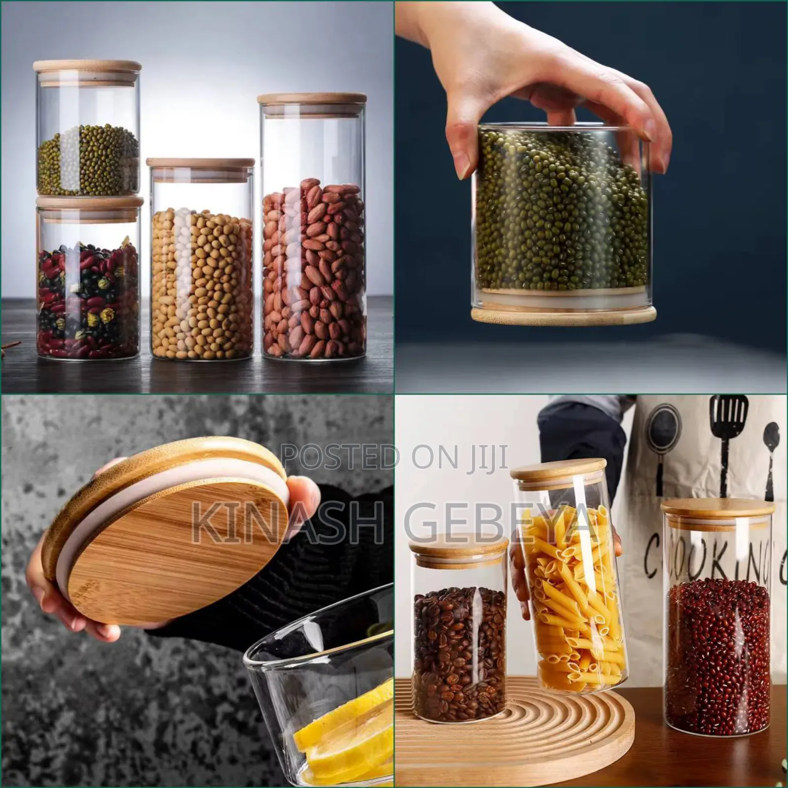 4pcs Storage Jar With Sealing Bamboo Lid