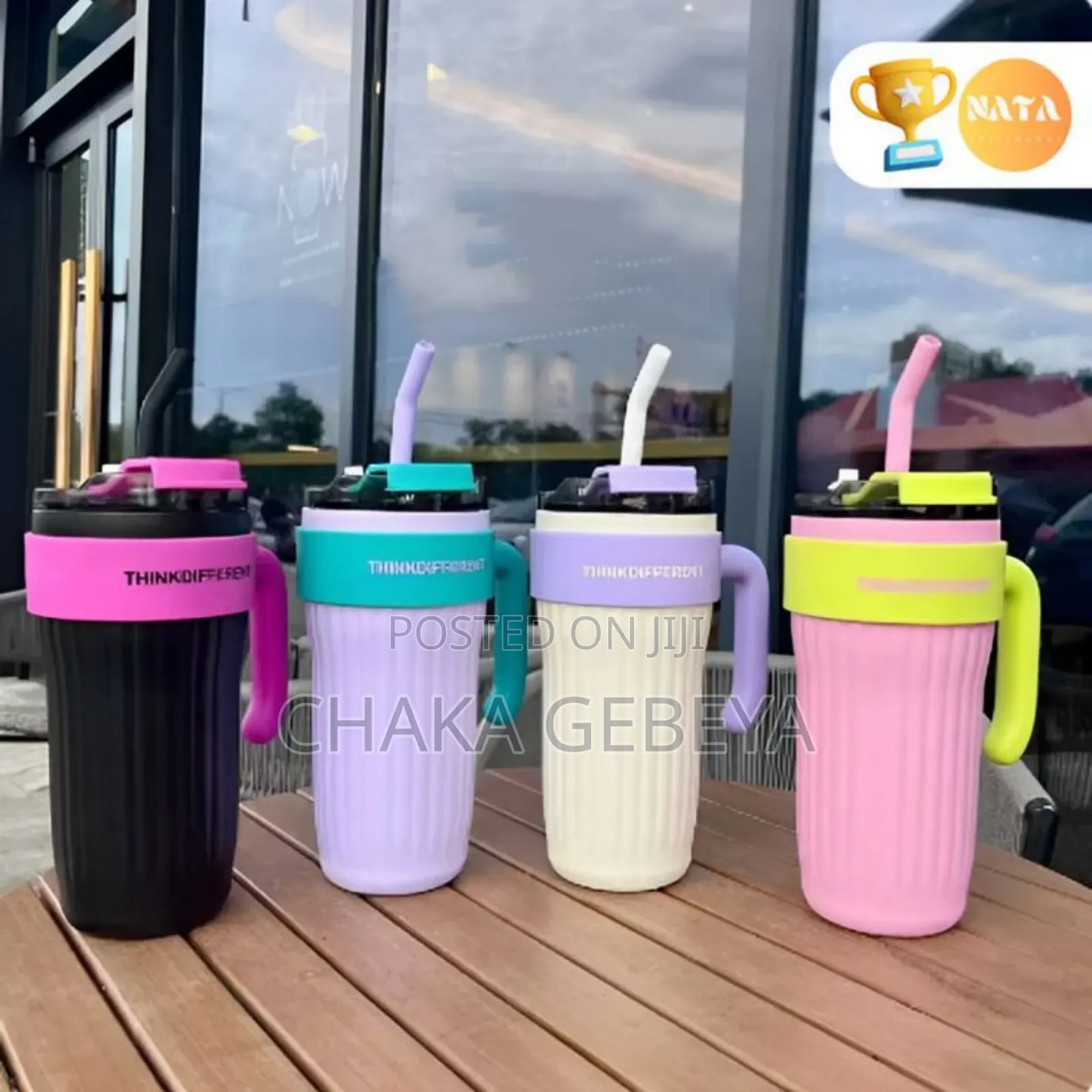800ml Insulated Travel Mug - Double Wall, Straw Sipper Lid,