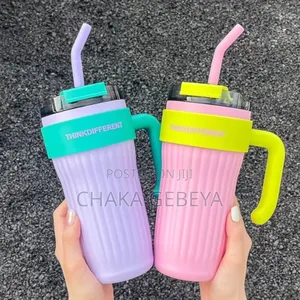 800ml Insulated Travel Mug - Double Wall, Straw Sipper Lid,