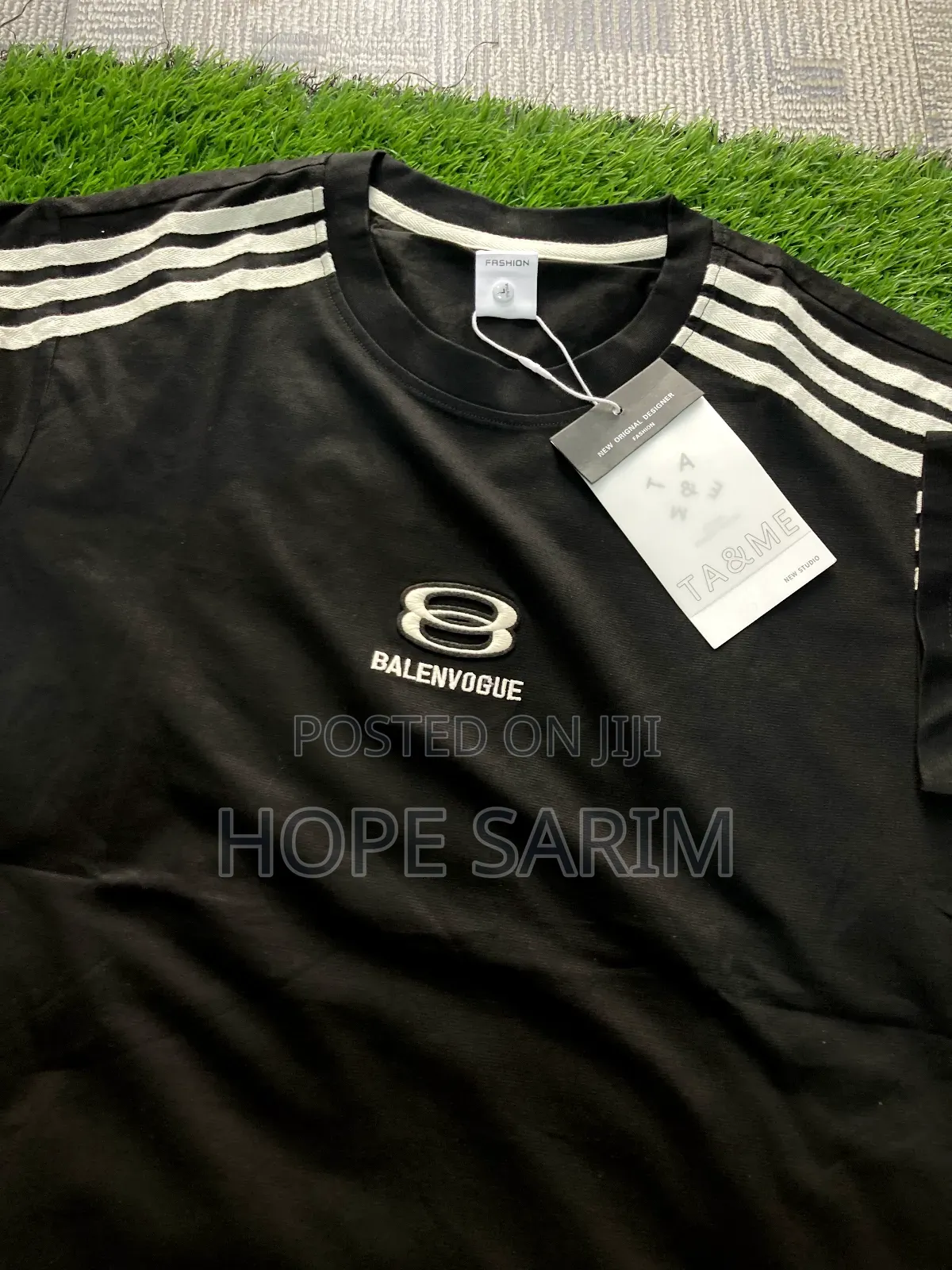 Stylish Black T-Shirt With White Shoulder Stripes