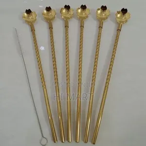6pcs Reusable Drinking Stainless Straw With Cleaning Brush