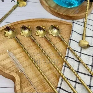 6pcs Reusable Drinking Stainless Straw With Cleaning Brush