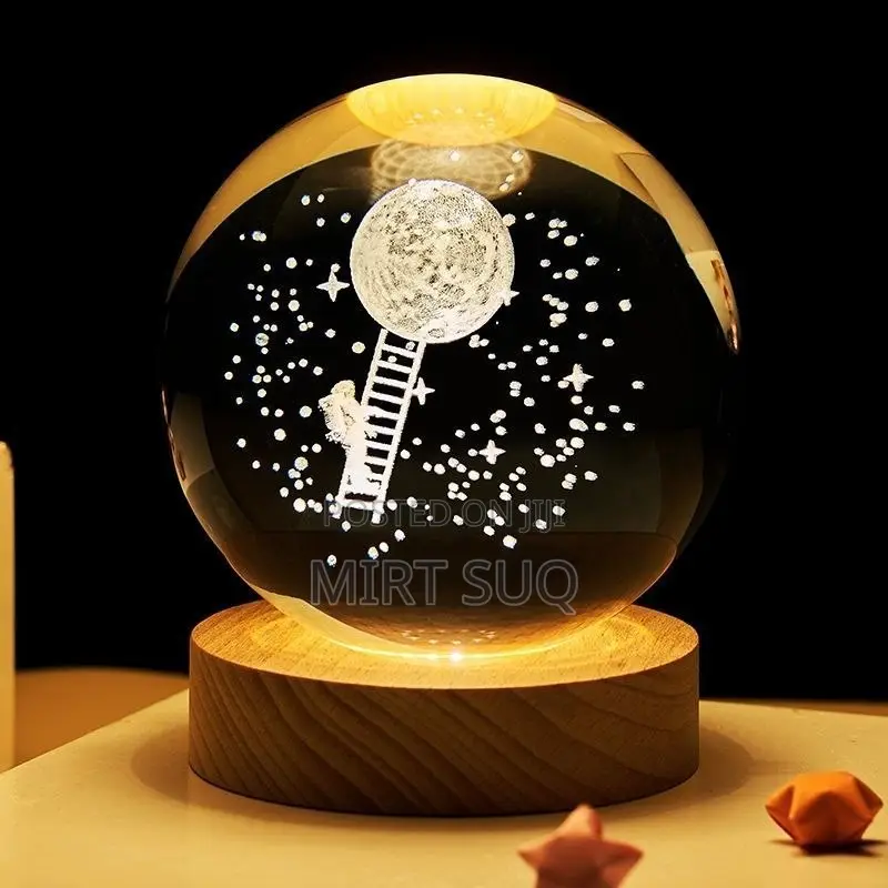 3d Crystal Ball Led Night Light With Wood Base