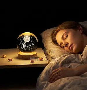 3d Crystal Ball Led Night Light With Wood Base