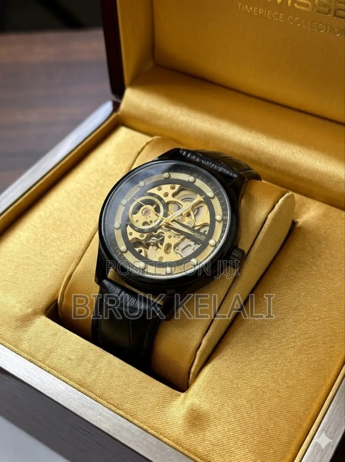 Tevise Black Leather Full Automatic Watch