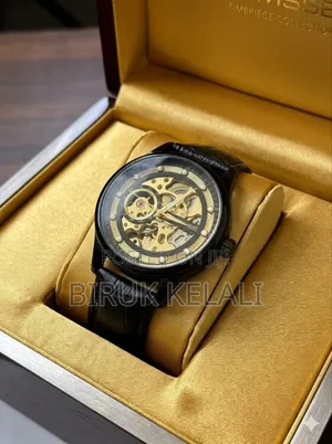 Tevise Black Leather Full Automatic Watch