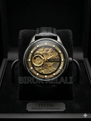 Tevise Black Leather Full Automatic Watch