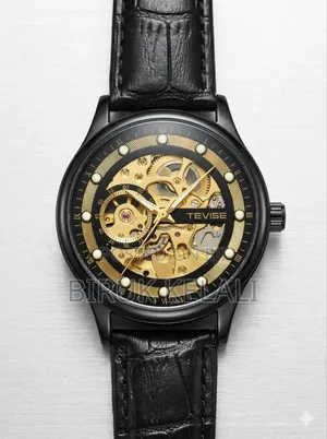 Tevise Black Leather Full Automatic Watch