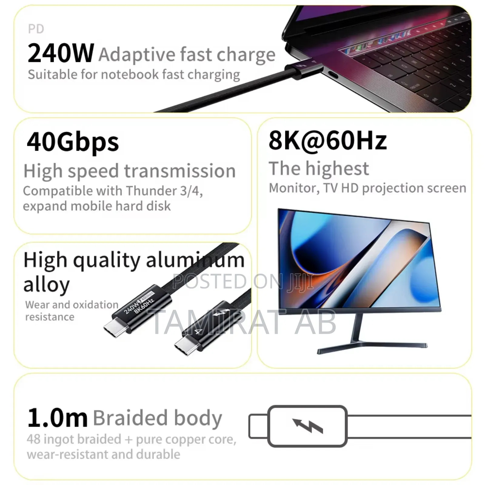 Thunderbolt 4, 40gbps High Speed, at 60hz Video, 240w Pd 3.1 Charging
