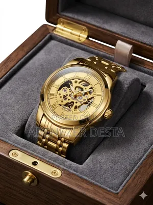 Golden Tevise Automatic Skeleton Mechanical Watch.