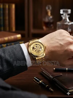 Golden Tevise Automatic Skeleton Mechanical Watch.
