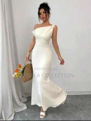 Elegant French Style Oblique Shoulder Ruffle Waist Slim Dress