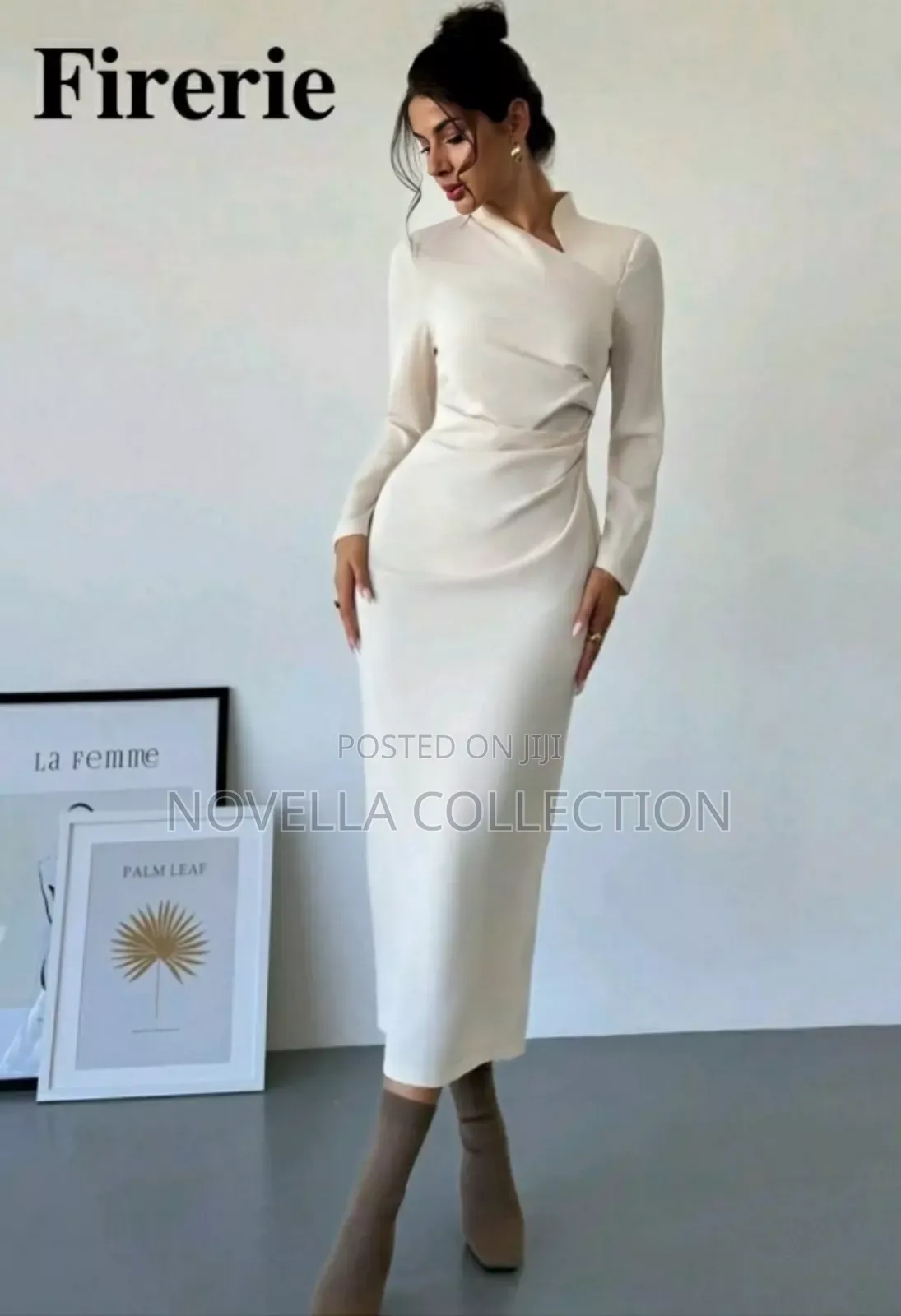 Asymmetric Collar Long Sleeve Elegant Dress,White Graduation Dress