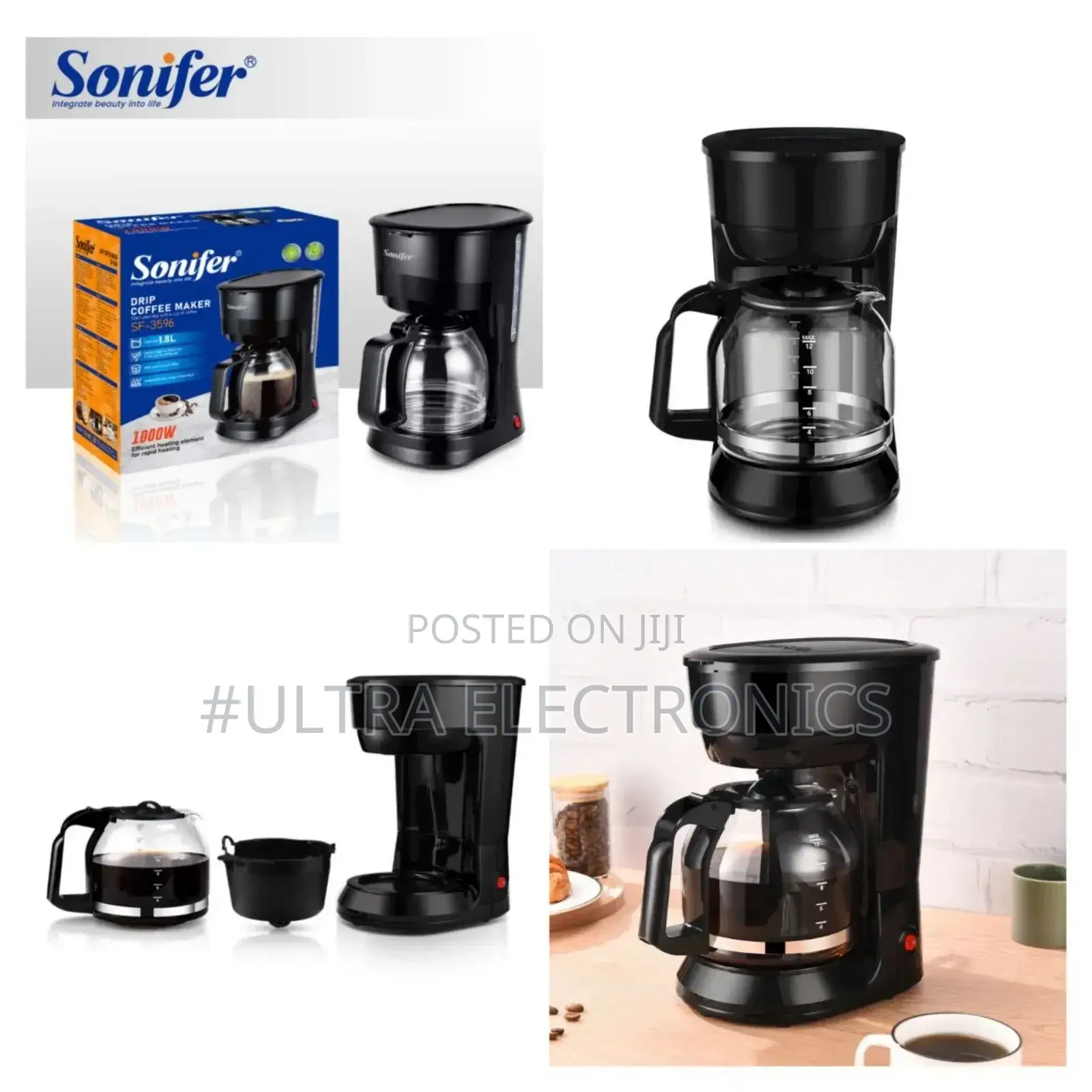 Sonifer Sf-3596 Drip Coffee Maker.It Has a 1000w Power Rating. 12 Cap