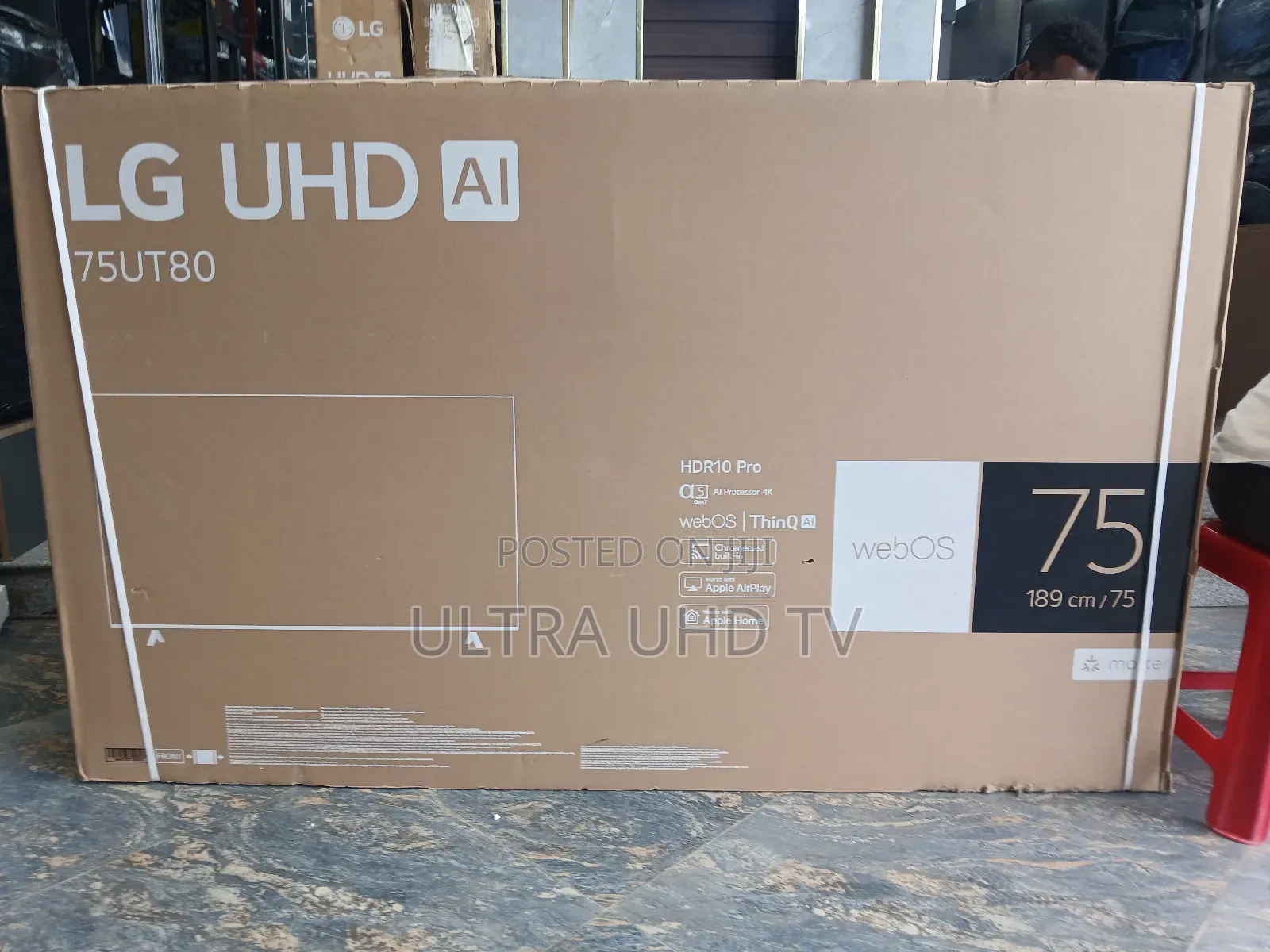 Lg 75 Ut80 Uhd Smart Tv in Its Packaging. Screen Size: 75 Inches