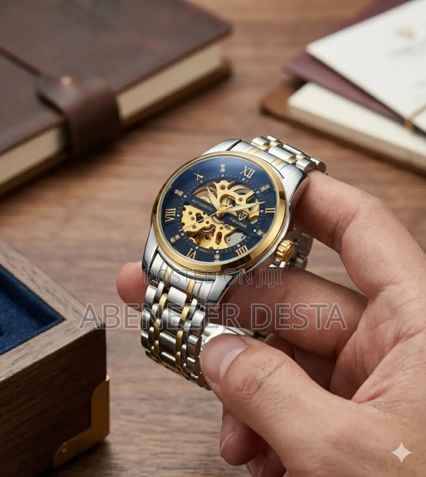 Tevise T9005 Series Automatic Skeleton Wristwatch,Featuring A Two-tone
