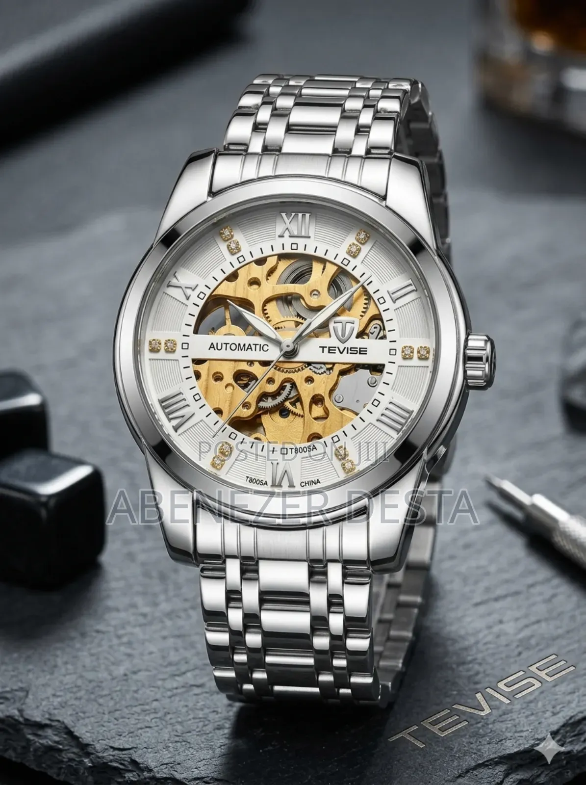 Tevise T9005a Automatic Mechanical Skeleton Wristwatch.
