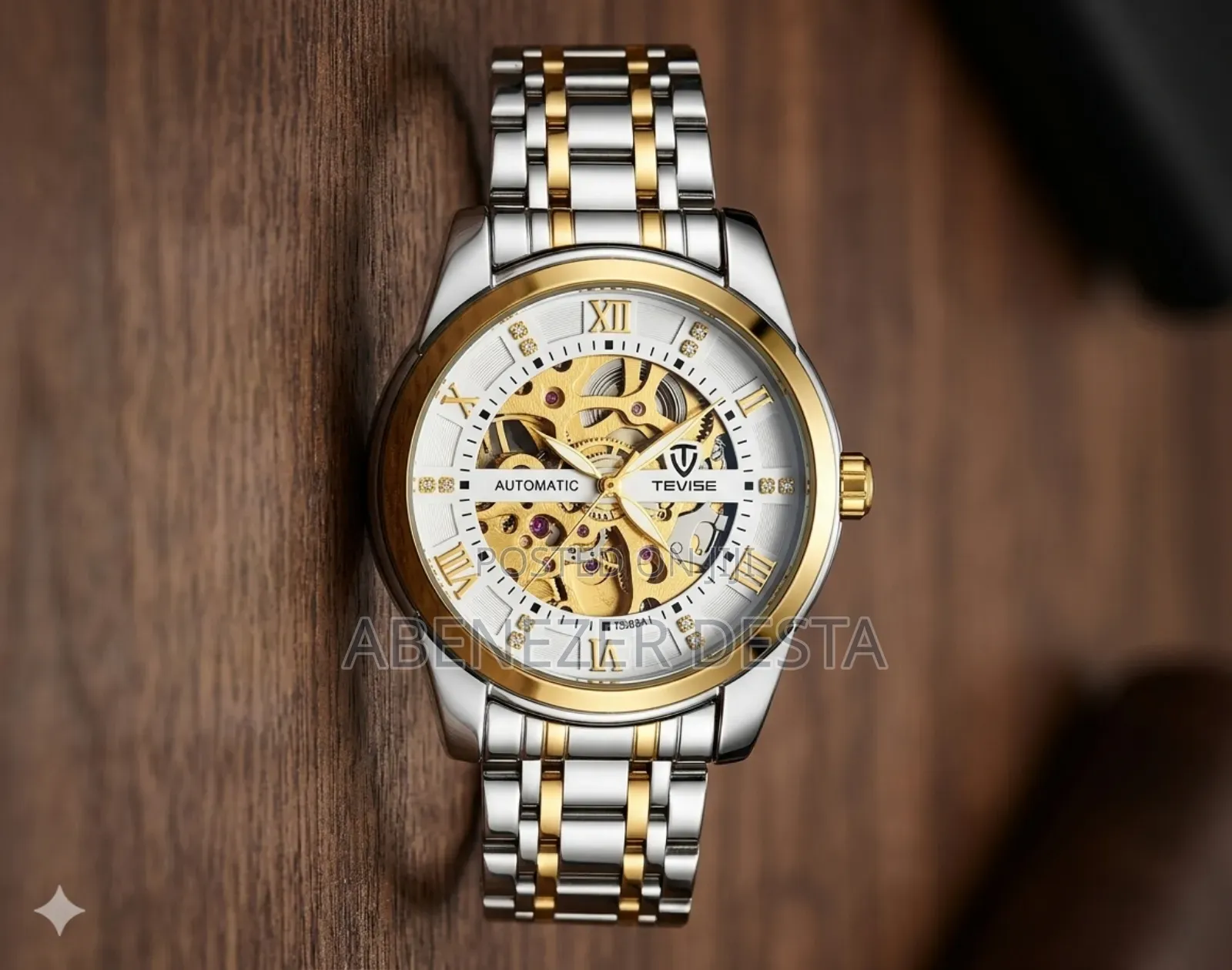 Tevise T9005a Automatic Mechanical Watch Featuring a Gold and Silver
