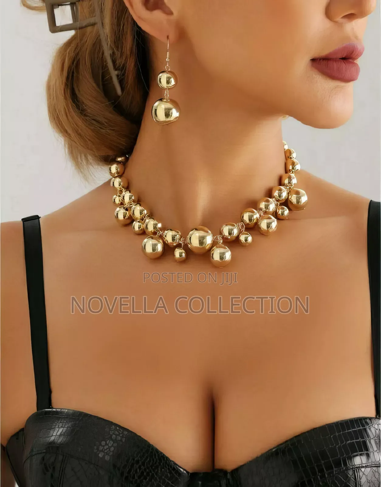 3pcs Fashion Exaggerated Large Bead Short Choker Necklace