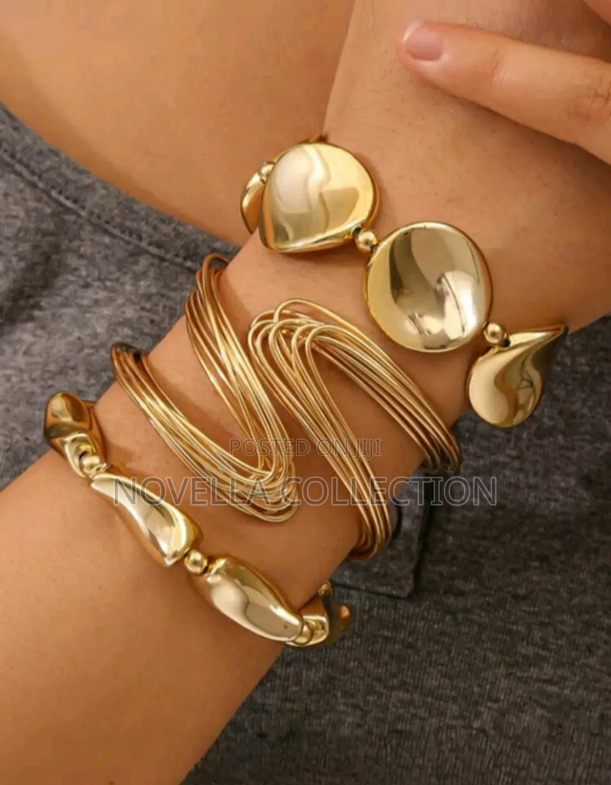 3pcs Asymmetrical Geometric Bangle Bracelet Set