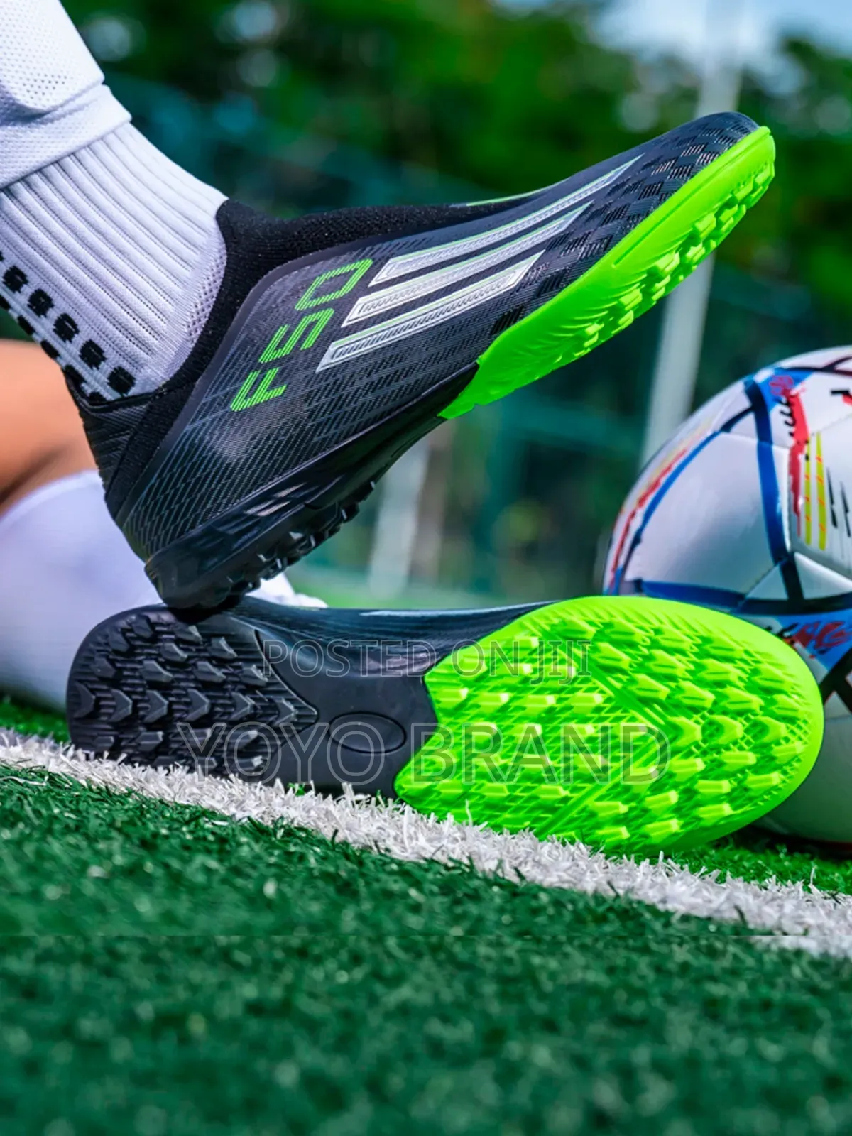 Black Soccer Cleat With Neon Green Sole Futsal Soccer Cleats