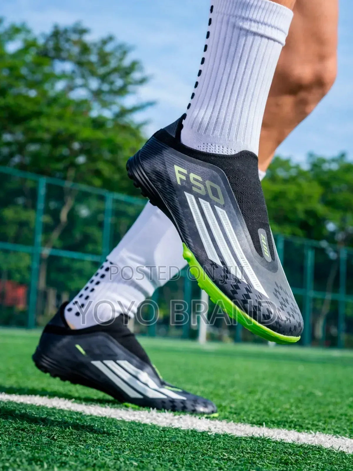 Black Soccer Cleat With Neon Green Sole Futsal Soccer Cleats
