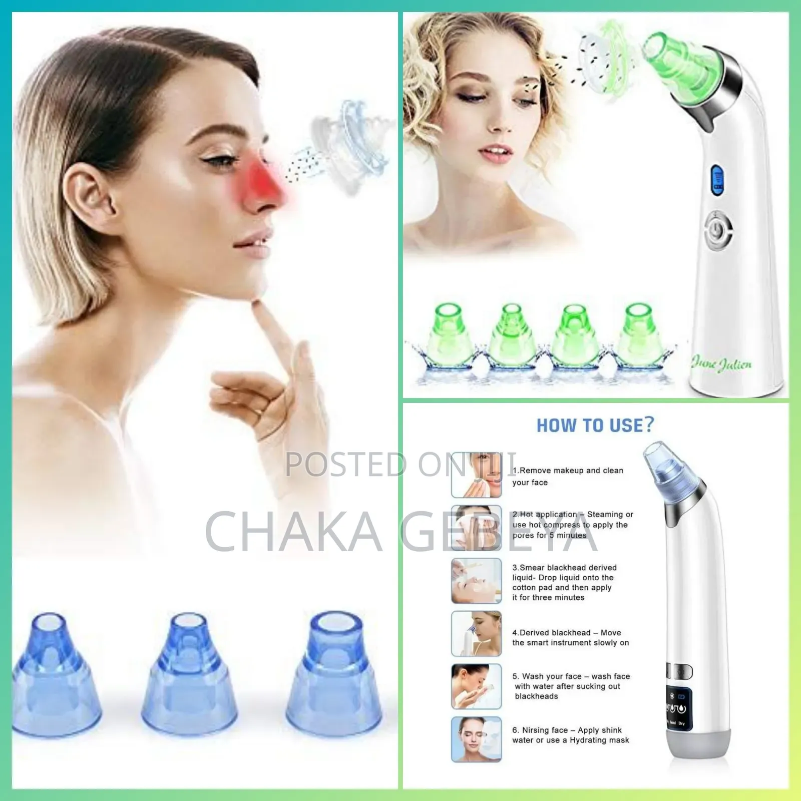 Vacuum Blackhead Remover – 4 Interchangeable Heads, Battery Operated