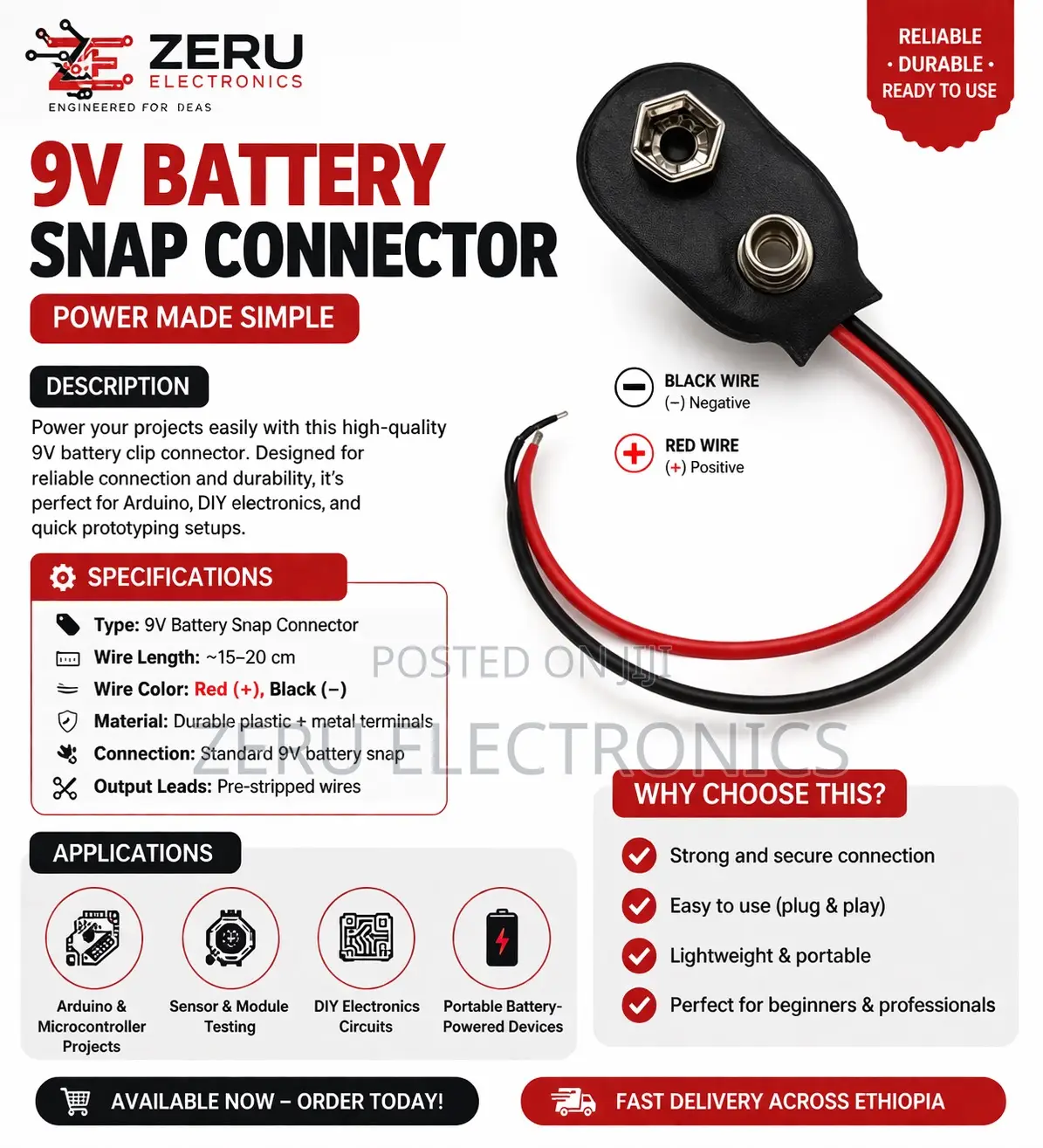 9v Battery Snap Connector (Clip)