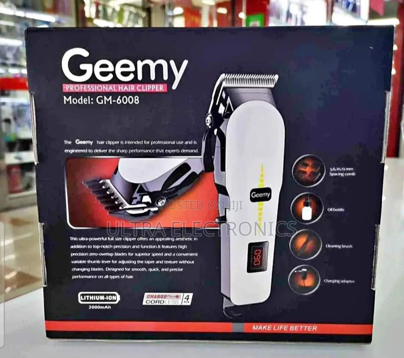 Geemy Professional Hair Clipper, Model Gm-6008. Specifications: