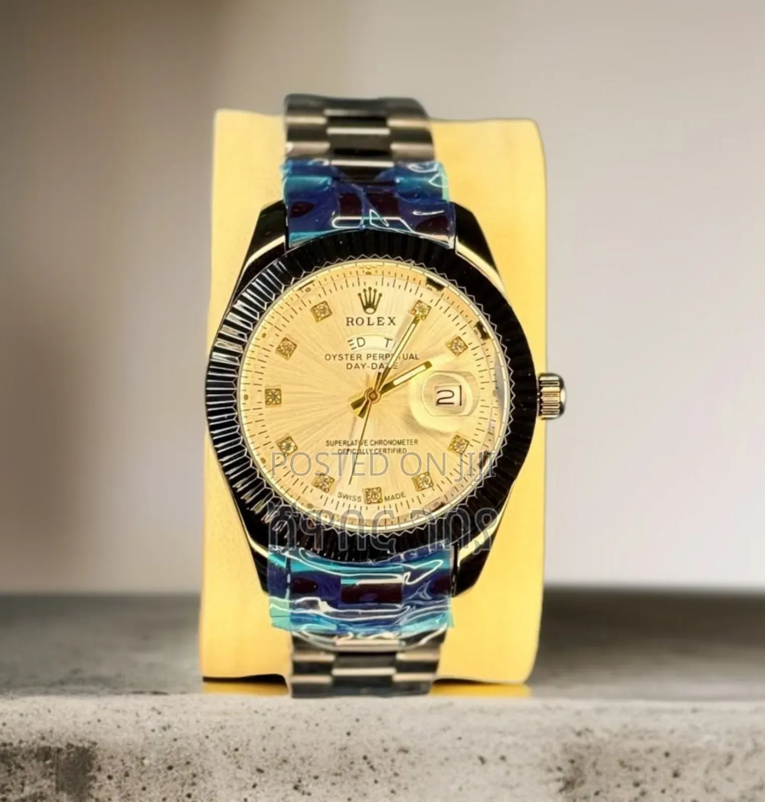 Rolex Day-Date Gold Silver Men's Watch With Stone Markers