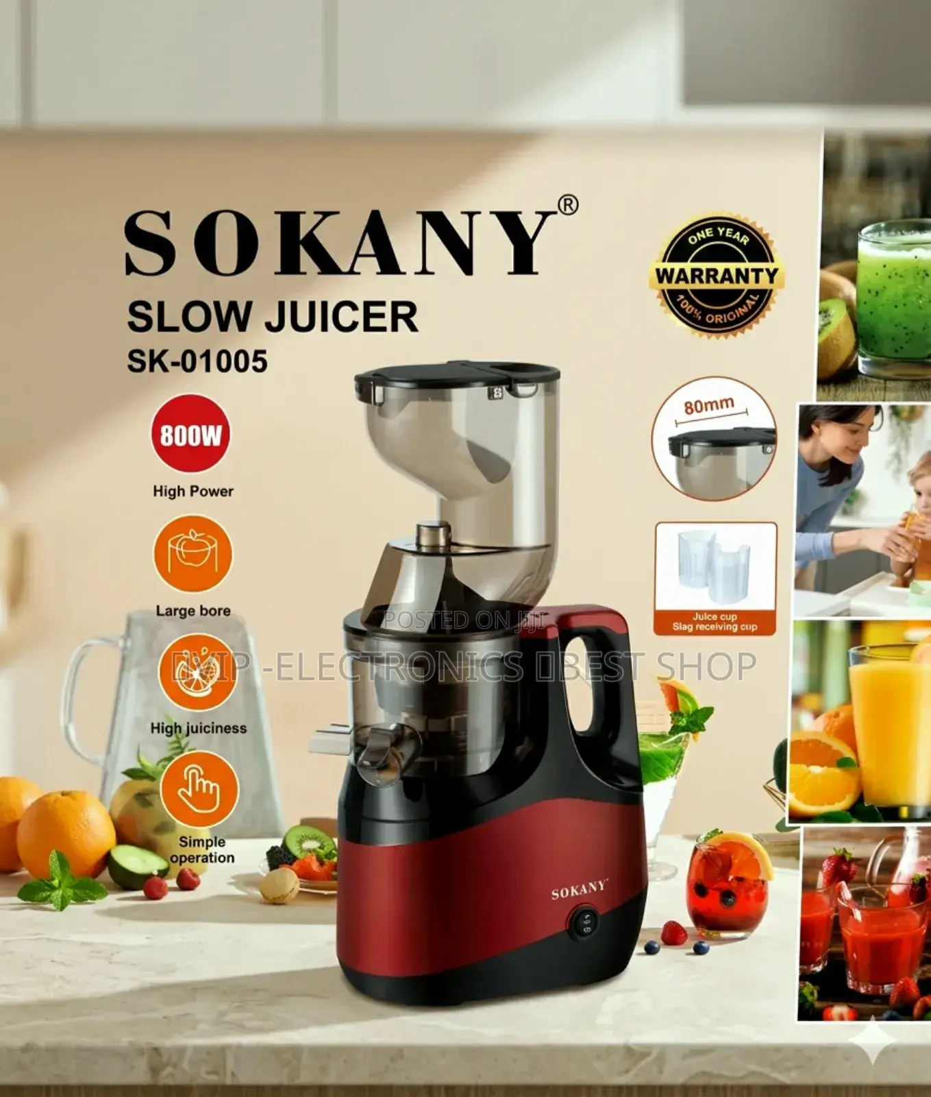 Sokany Slow Juicer (Sk-01005) 800w High-Power Cold Press Juicer