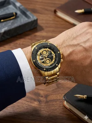 Naviforce Nf8056 Watch Features a Gold- Tone Stainless Steel