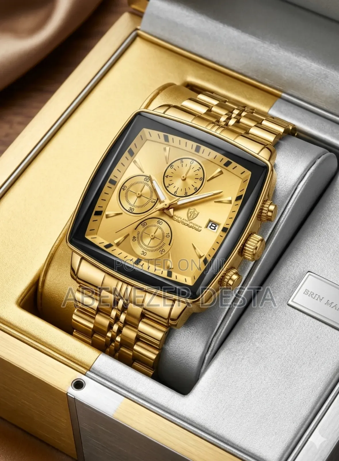 Binbond Luxury Square Men's Chronograph Watch Featuring a Gold-Toned