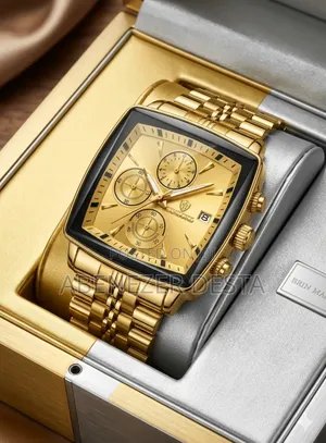 Binbond Luxury Square Men's Chronograph Watch Featuring a Gold-Toned