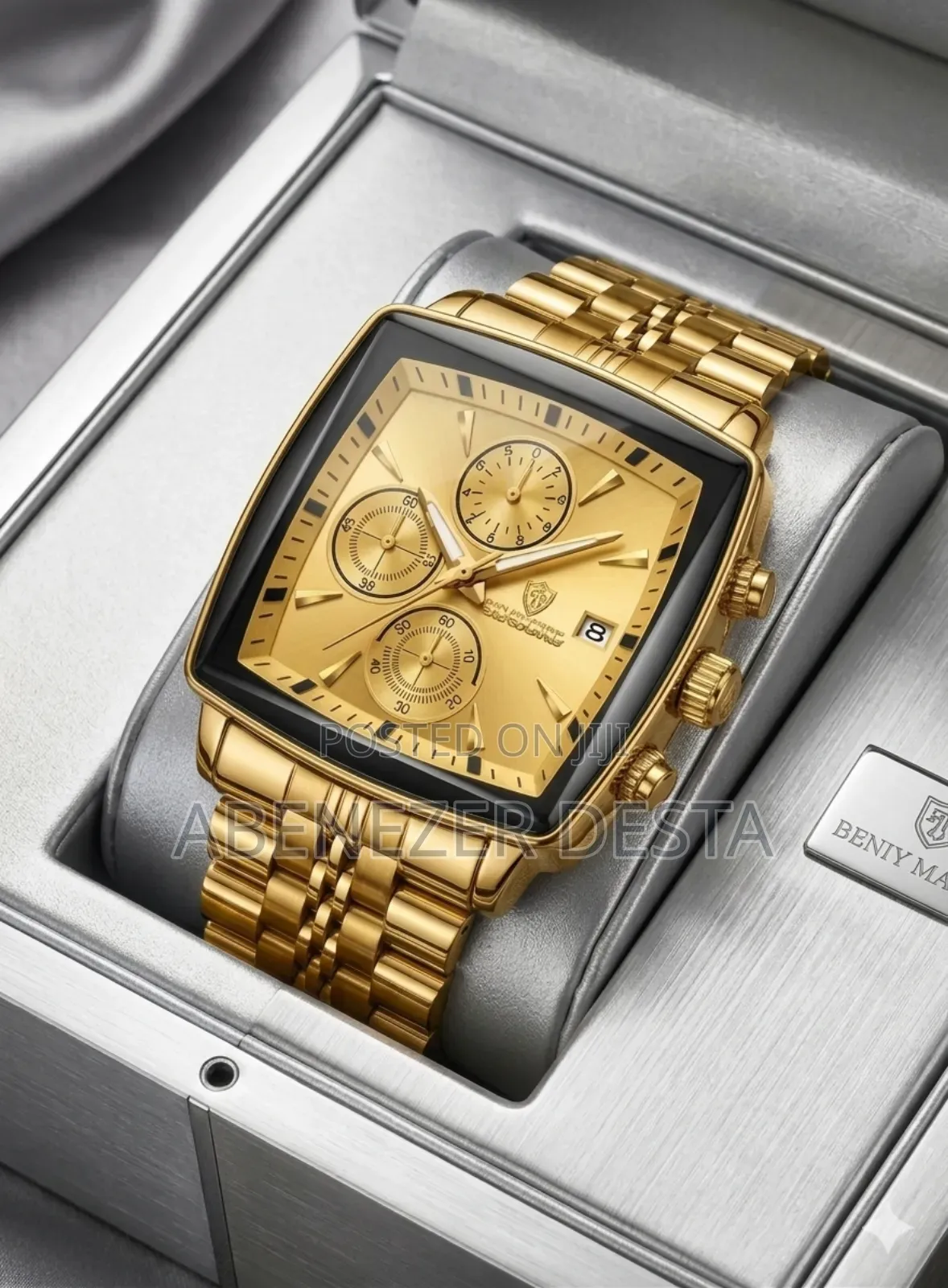 Binbond Luxury Square Men's Chronograph Watch Featuring a Gold-Toned