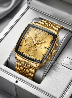 Binbond Luxury Square Men's Chronograph Watch Featuring a Gold-Toned