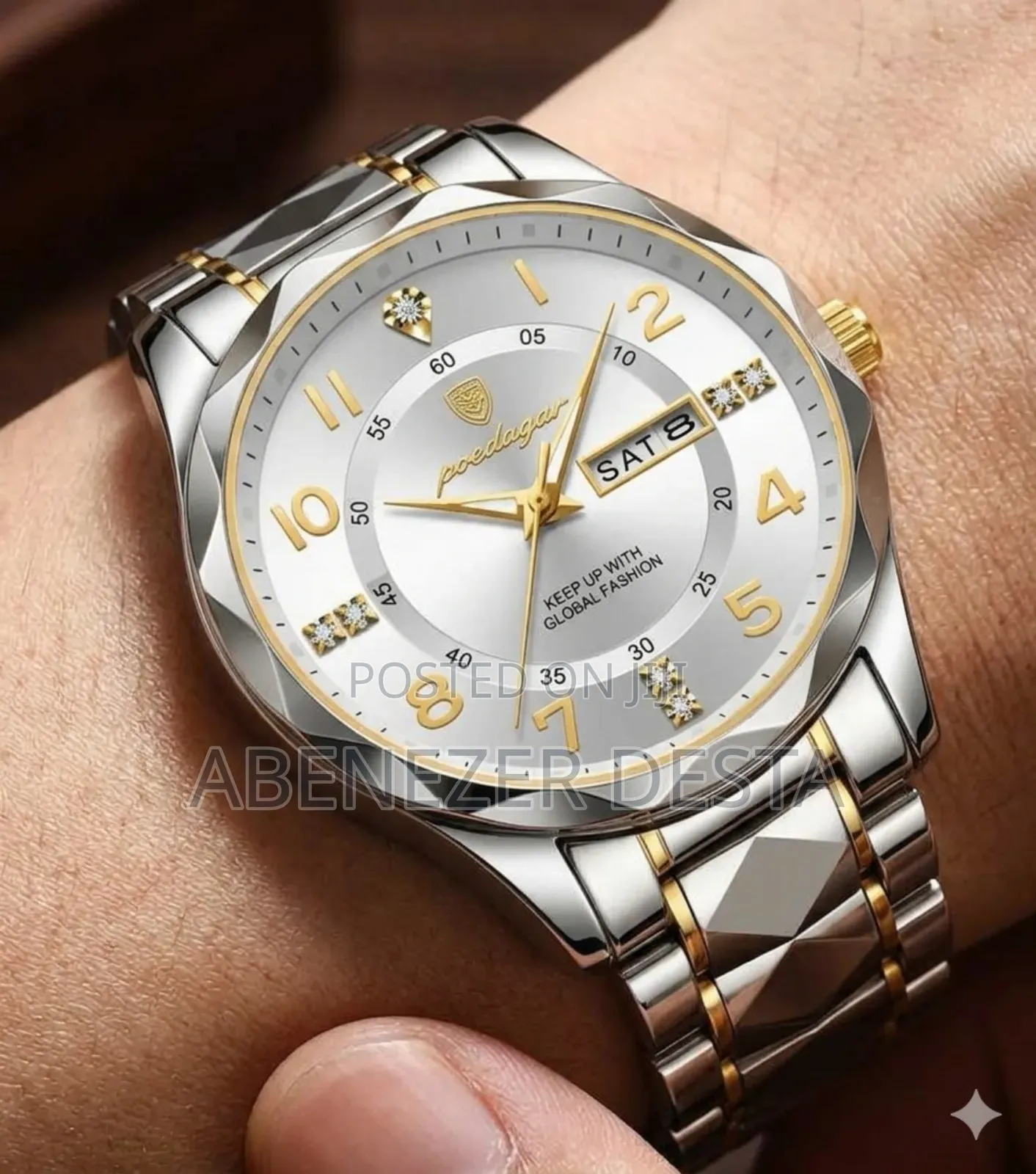 Poedagar Luxury Quartz Watch Model 858, Featuring a Silver and Gold