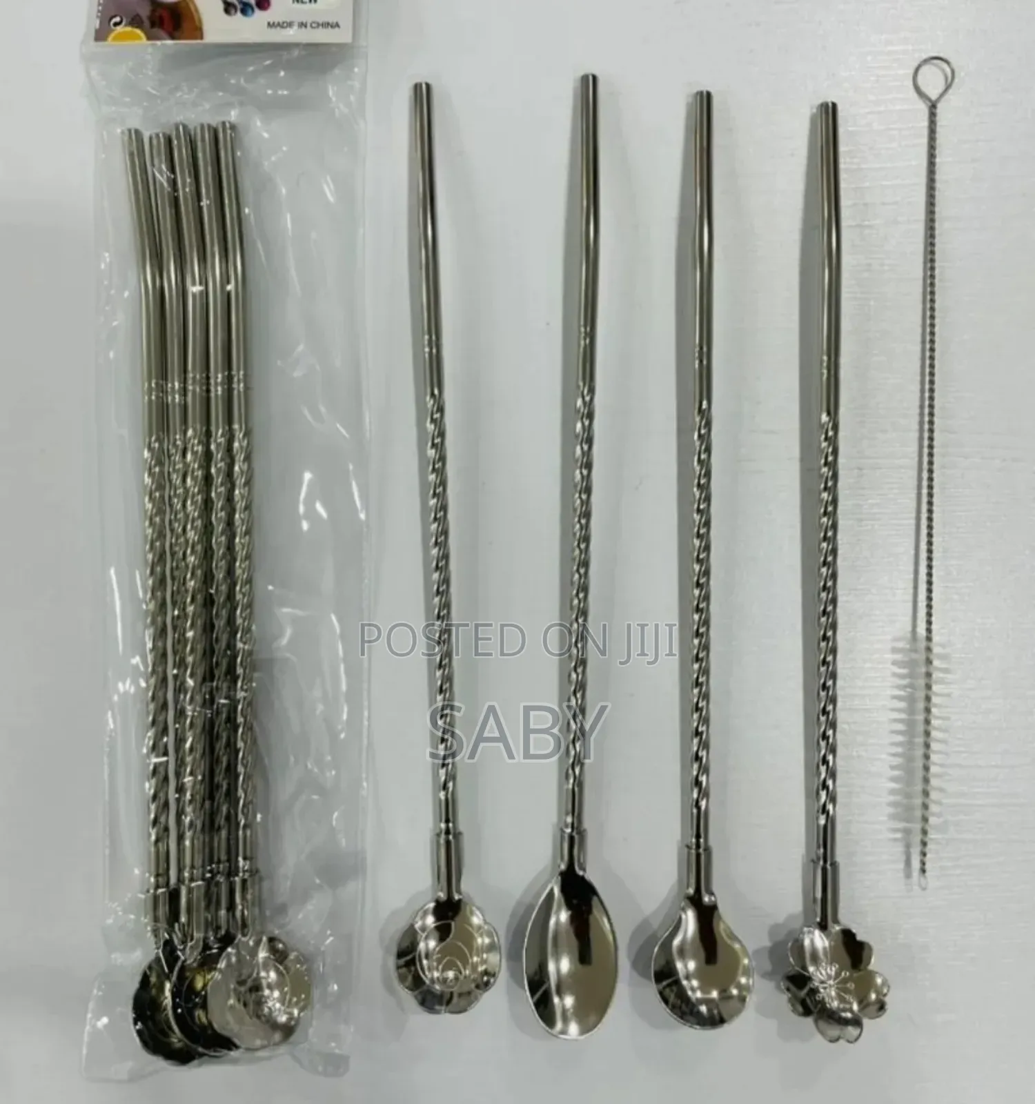 6pcs Reusable Drinking Stainless Straws With Cleaning Brush