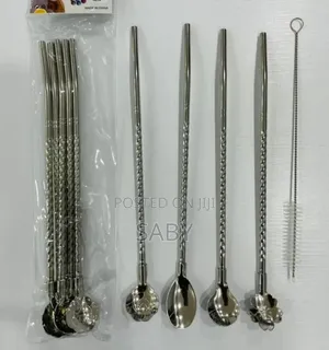 6pcs Reusable Drinking Stainless Straws With Cleaning Brush