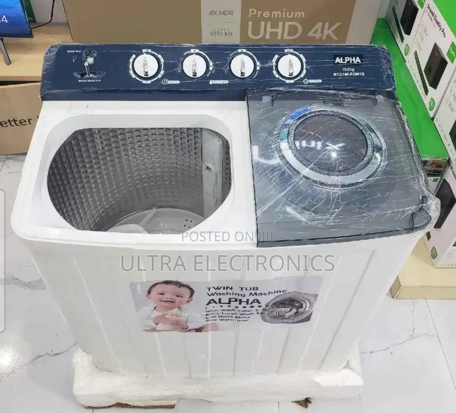 Alpha 15kg Semi-Automatic Twin Tub Washing Machine. It Features