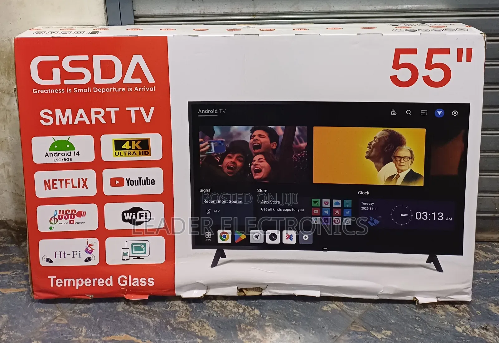 Gsda Tv 55" Smart Android Tv Double Glass Tv New Arrival