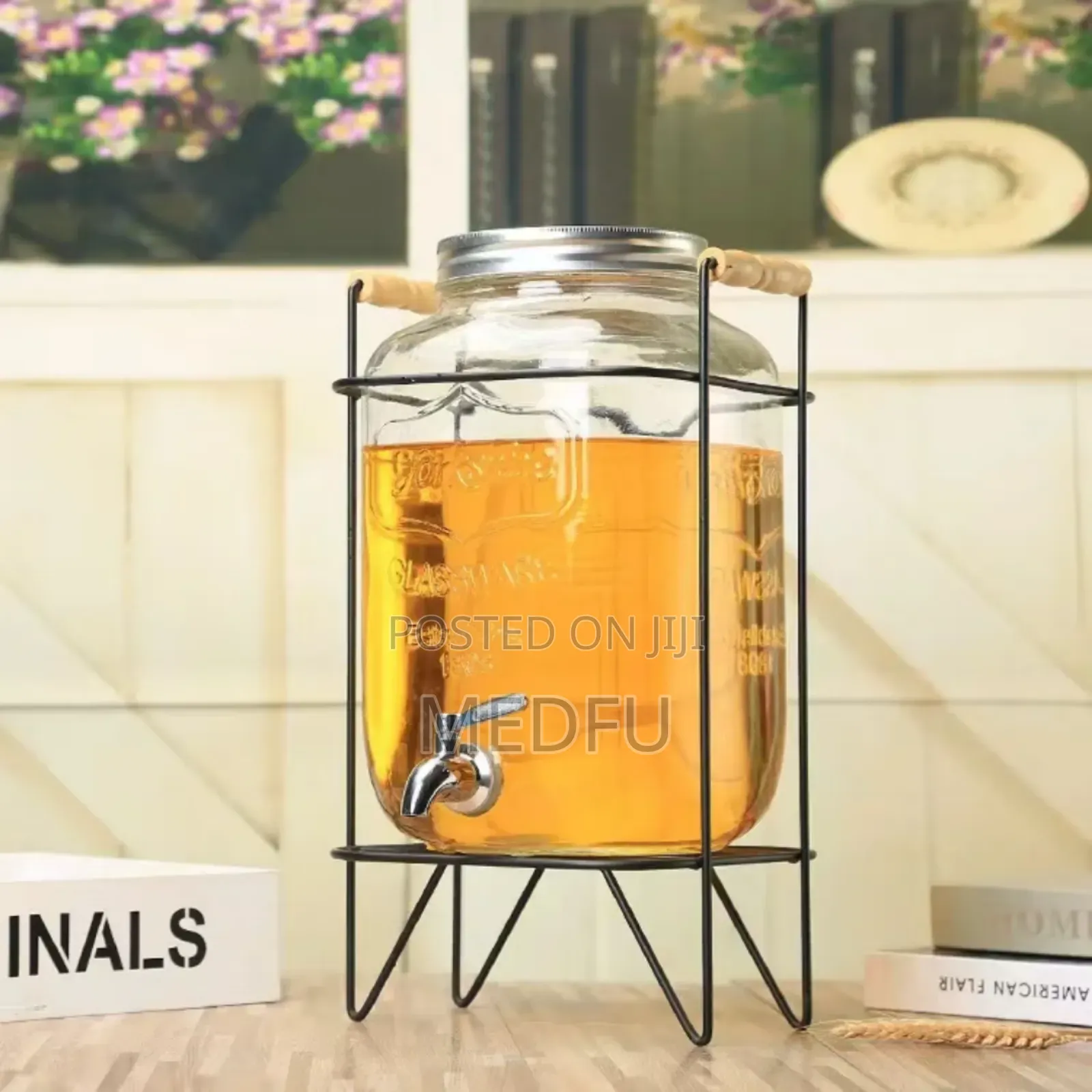 Liter Glass Dispenser Jar With Stand Rack