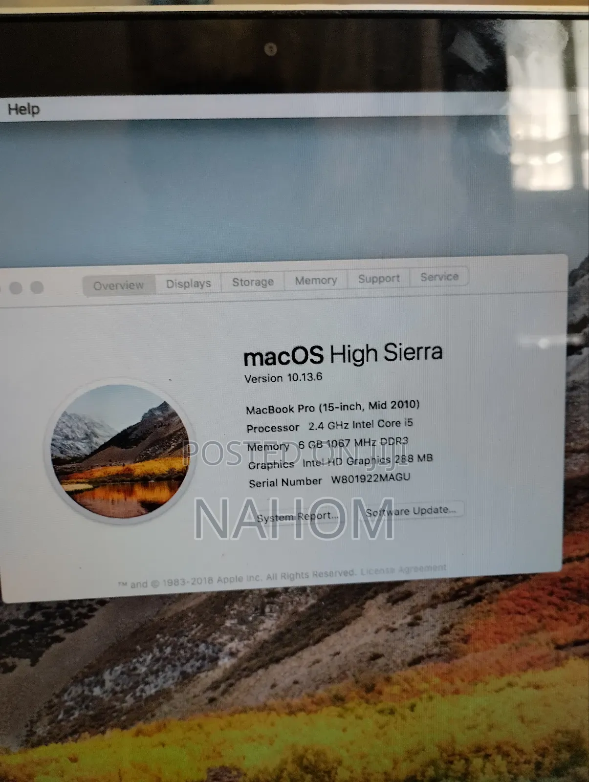 Laptop Apple MacBook Pro 2010 6GB Intel Core i5 HDD 320GB