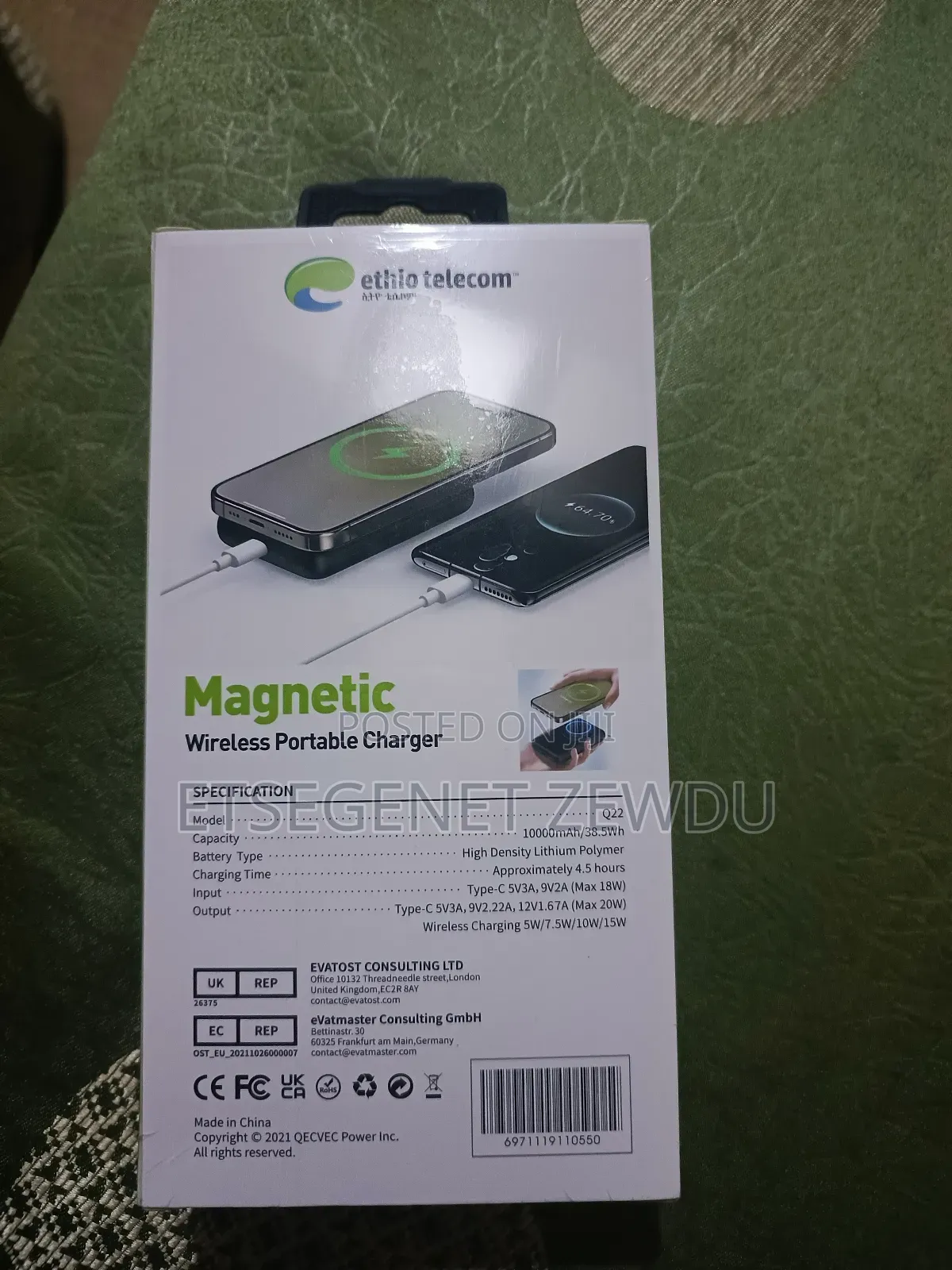 Power Bank 10000mah With Magnetic Wireles Portable Charger, 20w Power.