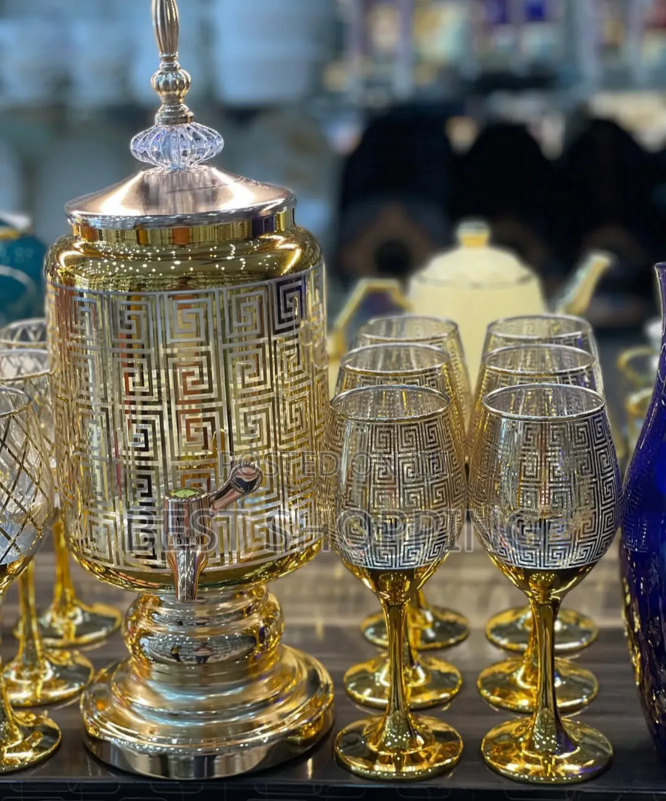 Luxurious Glassware Set 7 Pc With Jar የወይን ብርጭቆ ሴት Wine Glass Set