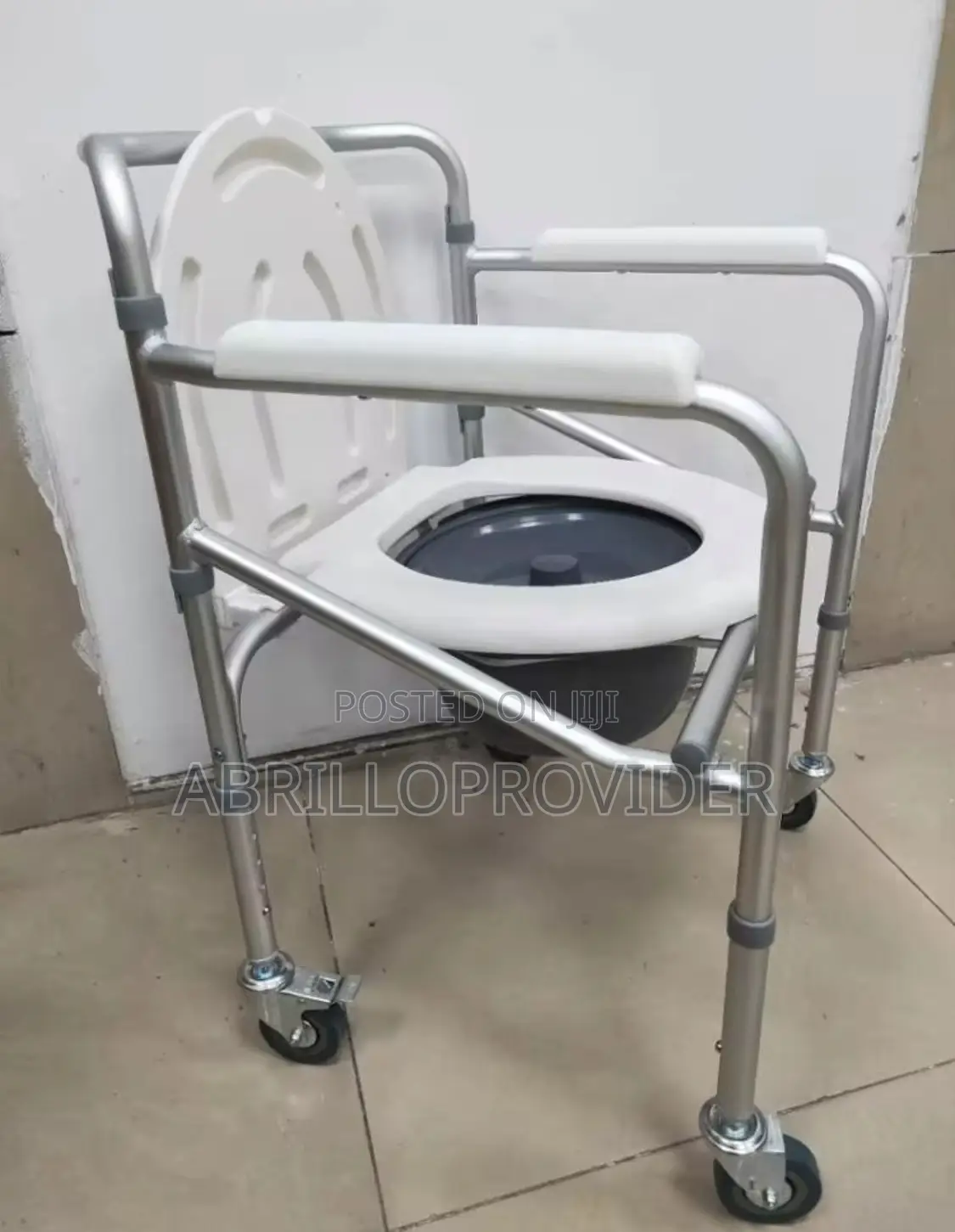 Stainless Steel Wheeled Toilet Seat Foldable and for Bathroom Commode