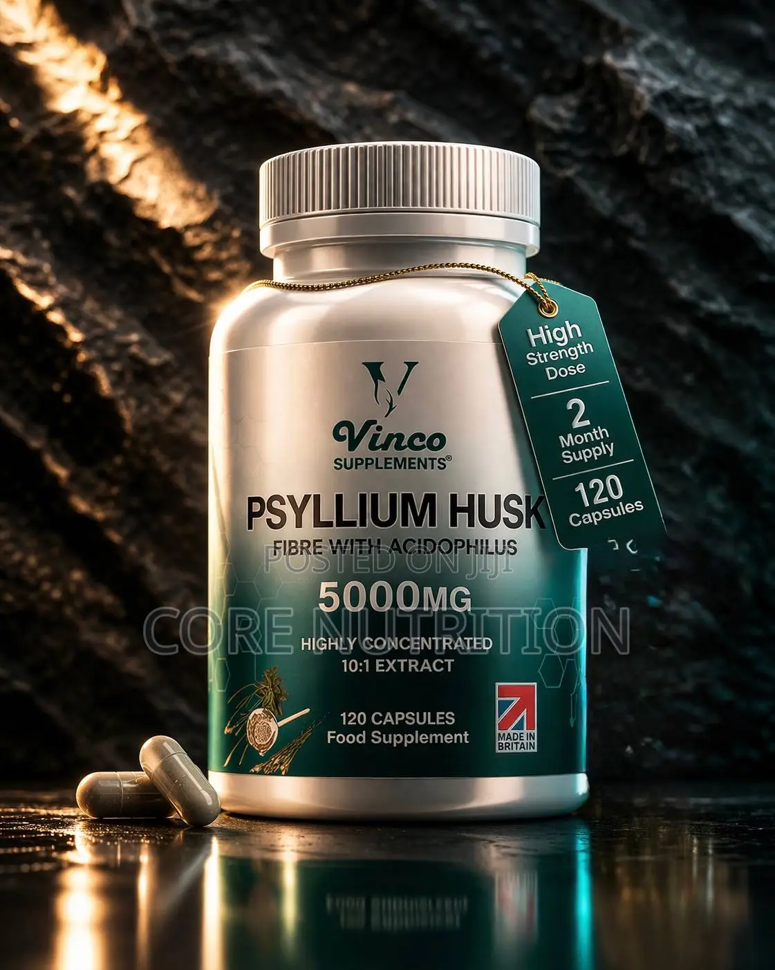 Psyllium Husk , Fiber With Acidophilus , 5000mg ,120 Capsules